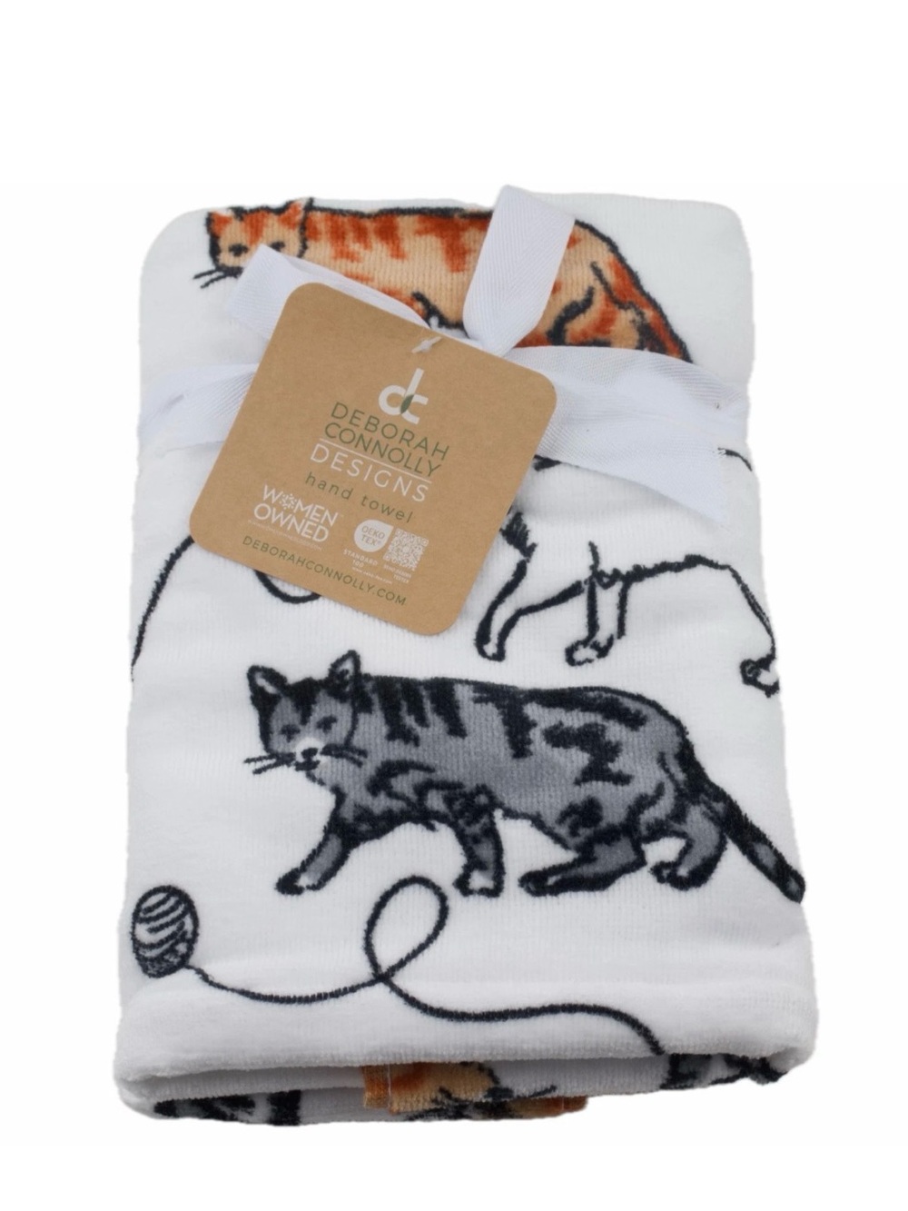 Deborah Connolly Cat Print White Hand Towel